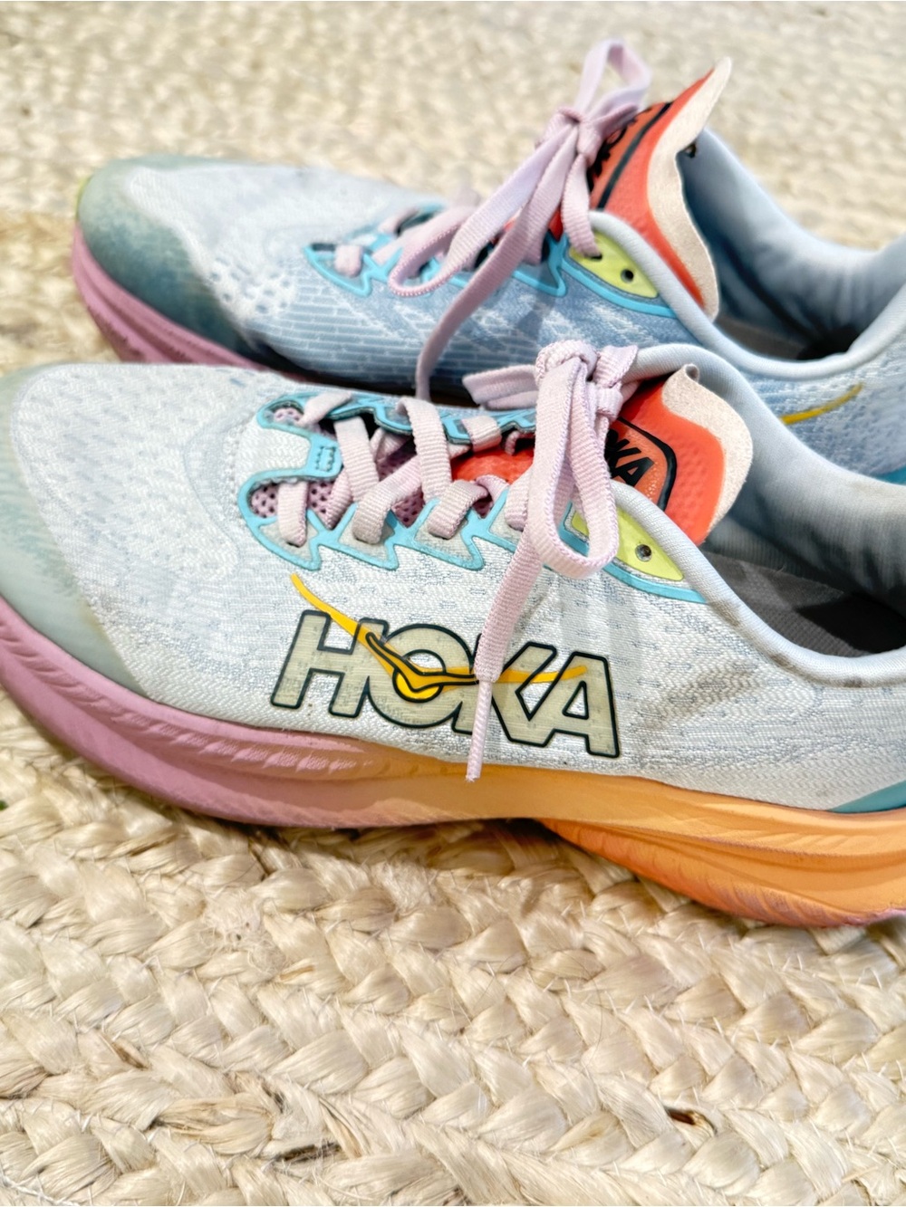 Hoka Kids Pastel Multicolor Sneakers - Pink, Peach, Aqua, Yellow size 4 - Picture 10 of 14